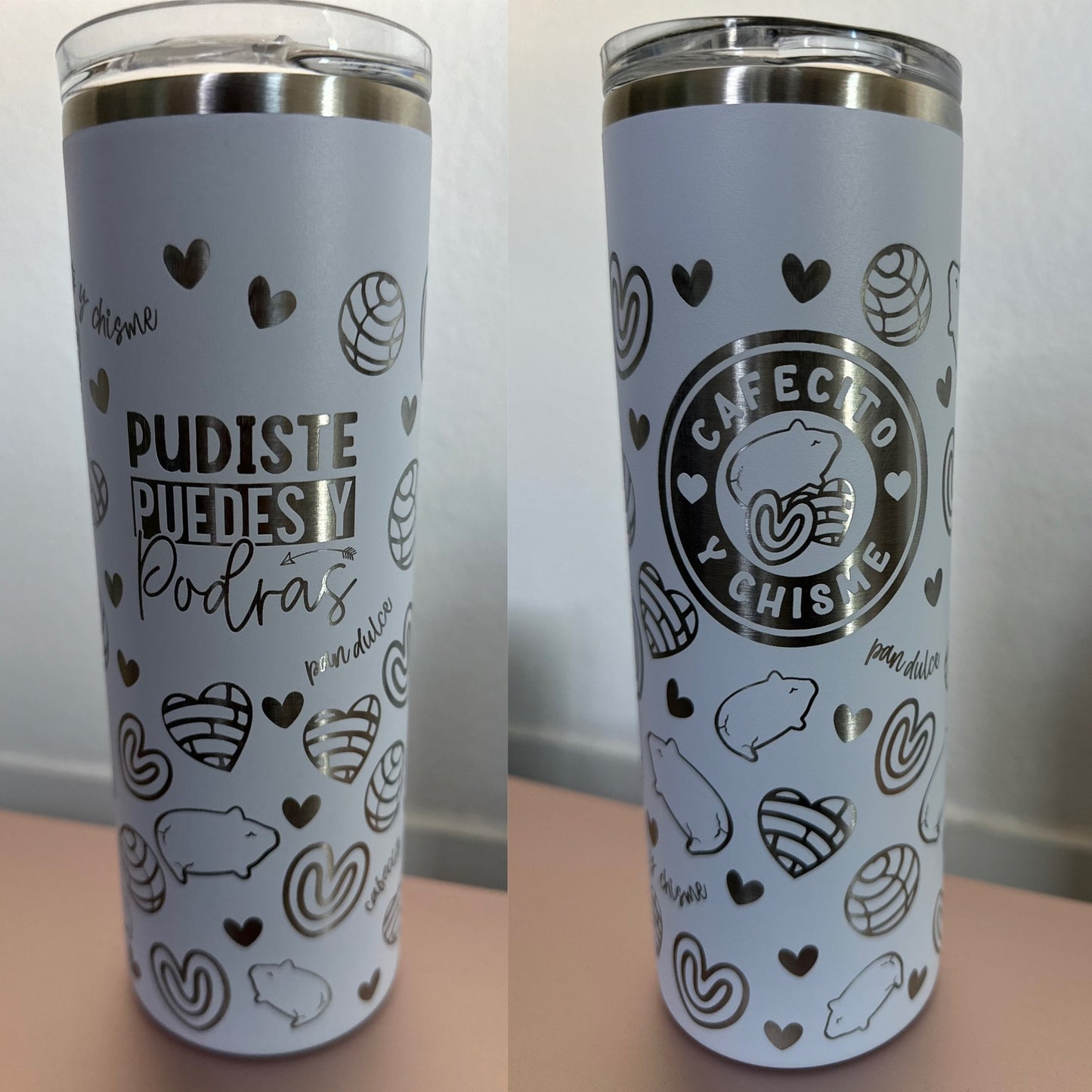 Cafesito y Chisme Laser Engraved Tumbler - Full Wrap